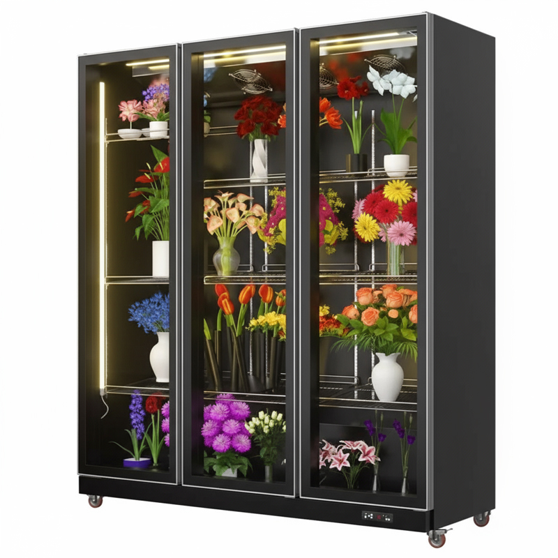 Mobile Upright Triple-Door Flower Refrigerator_1