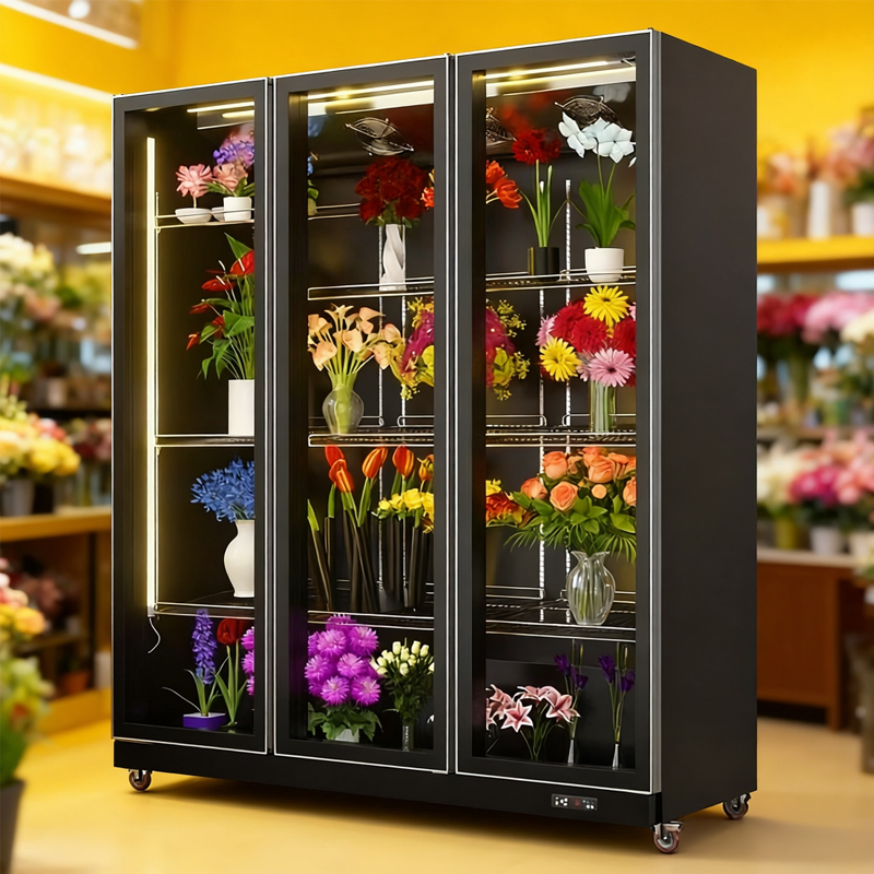 Mobile Upright Triple-Door Flower Refrigerator_4