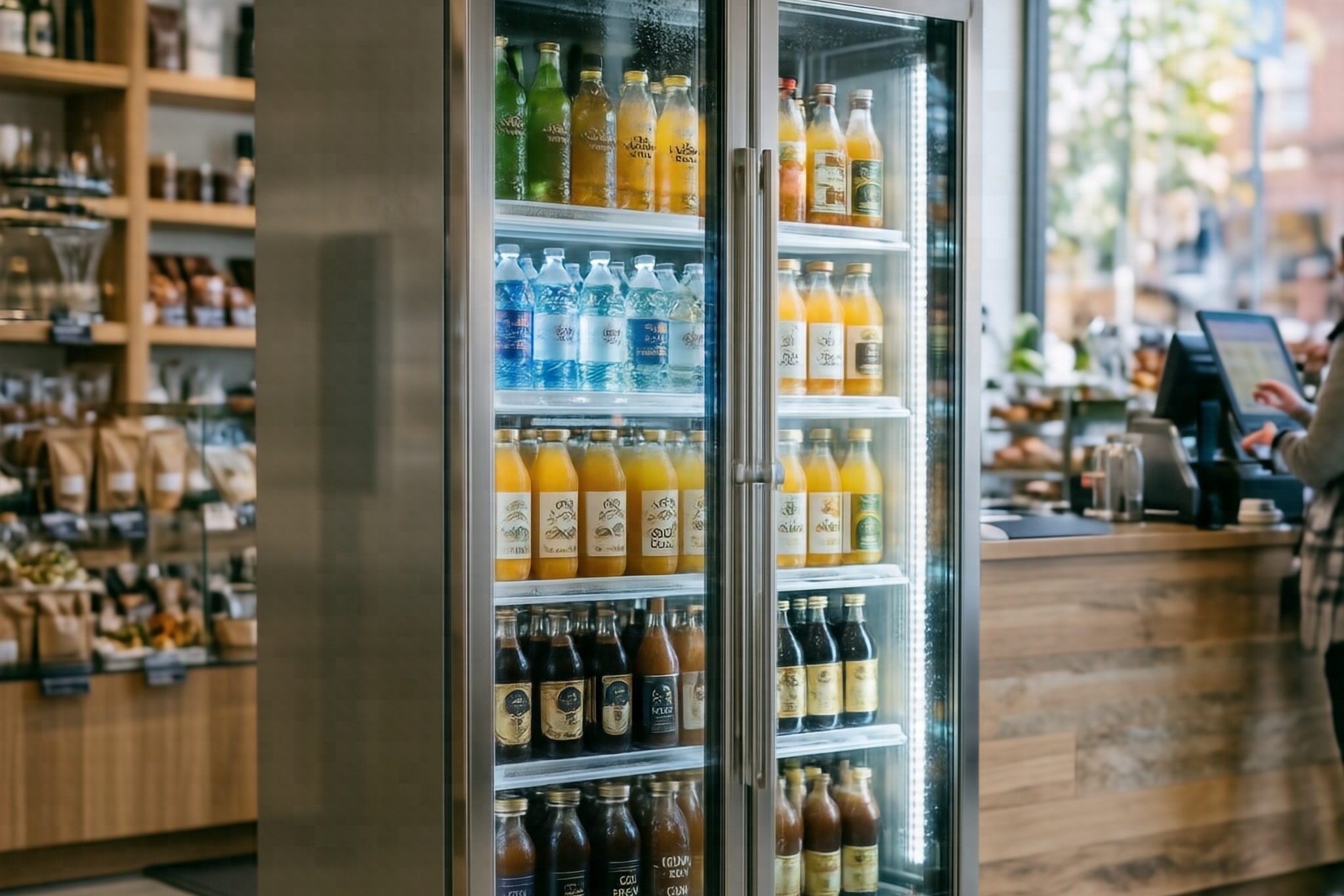Glass-door commercial cooler used for beverage merchandising.jpg